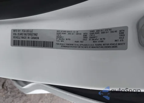 2025 Chrysler Pacifica Select from USA, damaged, VIN 2C4RC1BG7SR527962